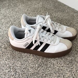 Adidas Classic White and Black Sneakers with Brown Sole